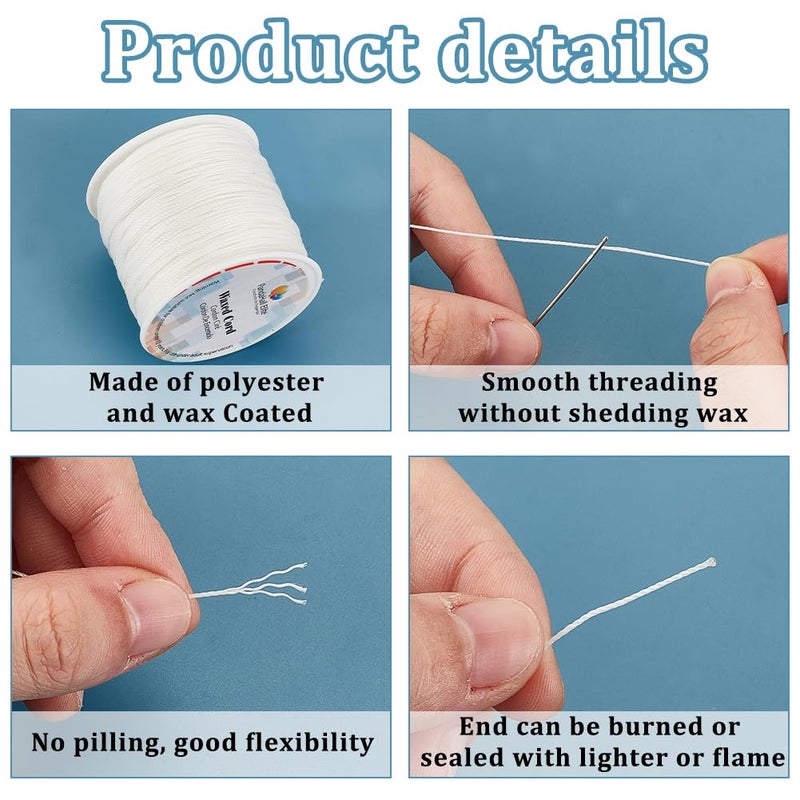 PH PandaHall PandaHall Elite 116 Yards 0.5mm Round Waxed Polyester Cord Thread Beading String for Jewelry Making and Macrame Supplies White - Image 4